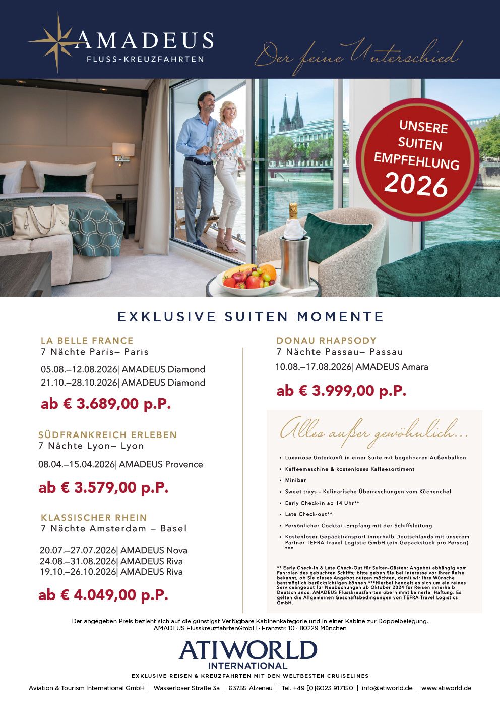 Flusskreuzfahrten mit Amadeus in exklusiven Suiten