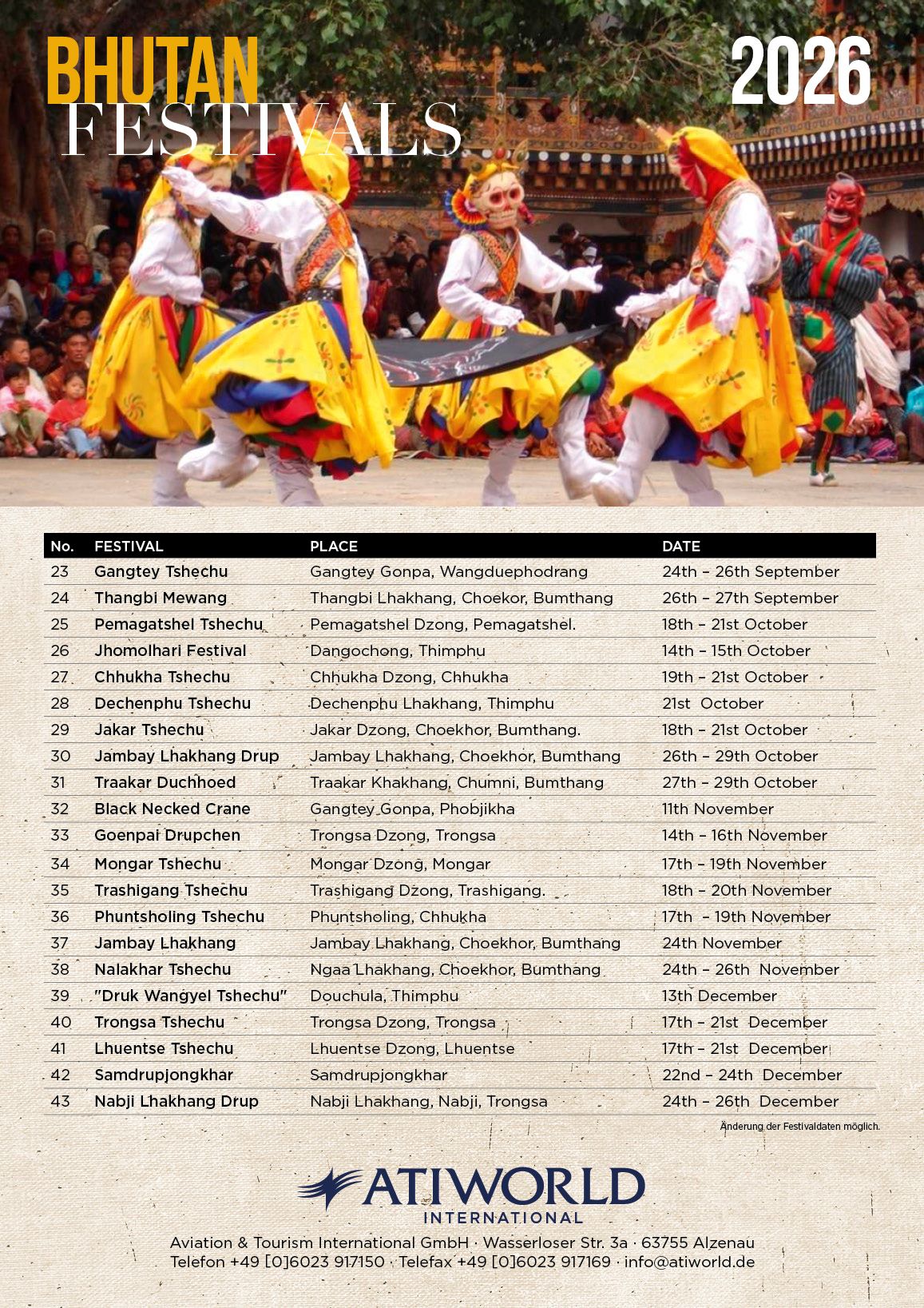 Bhutan Festivals 2026 Termine