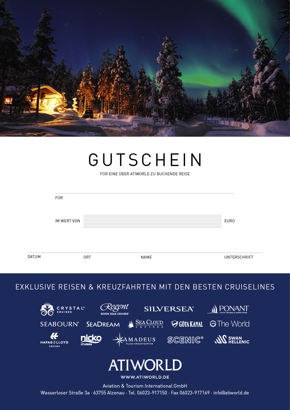 Geschenkgutschein zu Weihnachten für eine Reise oder/und Kreuzfahrt