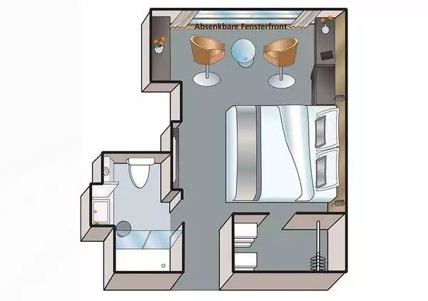 Suitenplan Kabine Kategorie A1, B1 und B4 auf dem Flusskreuzfahrtschiff Anadeus Queen