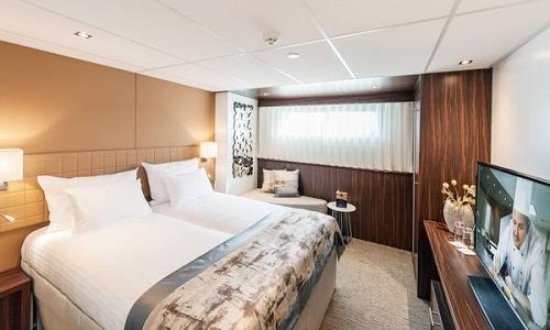 Blick in Kabine der Kategorie C1 und C4 auf dem Flusskreuzfahrtschiff Anadeus Queen