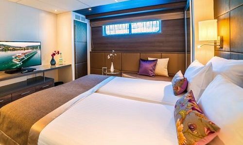 Schlaf-Wohnbereich Kabine Kategorie C1 und C4 auf dem Flusskreuzfahrtschiff Amadeus Provence