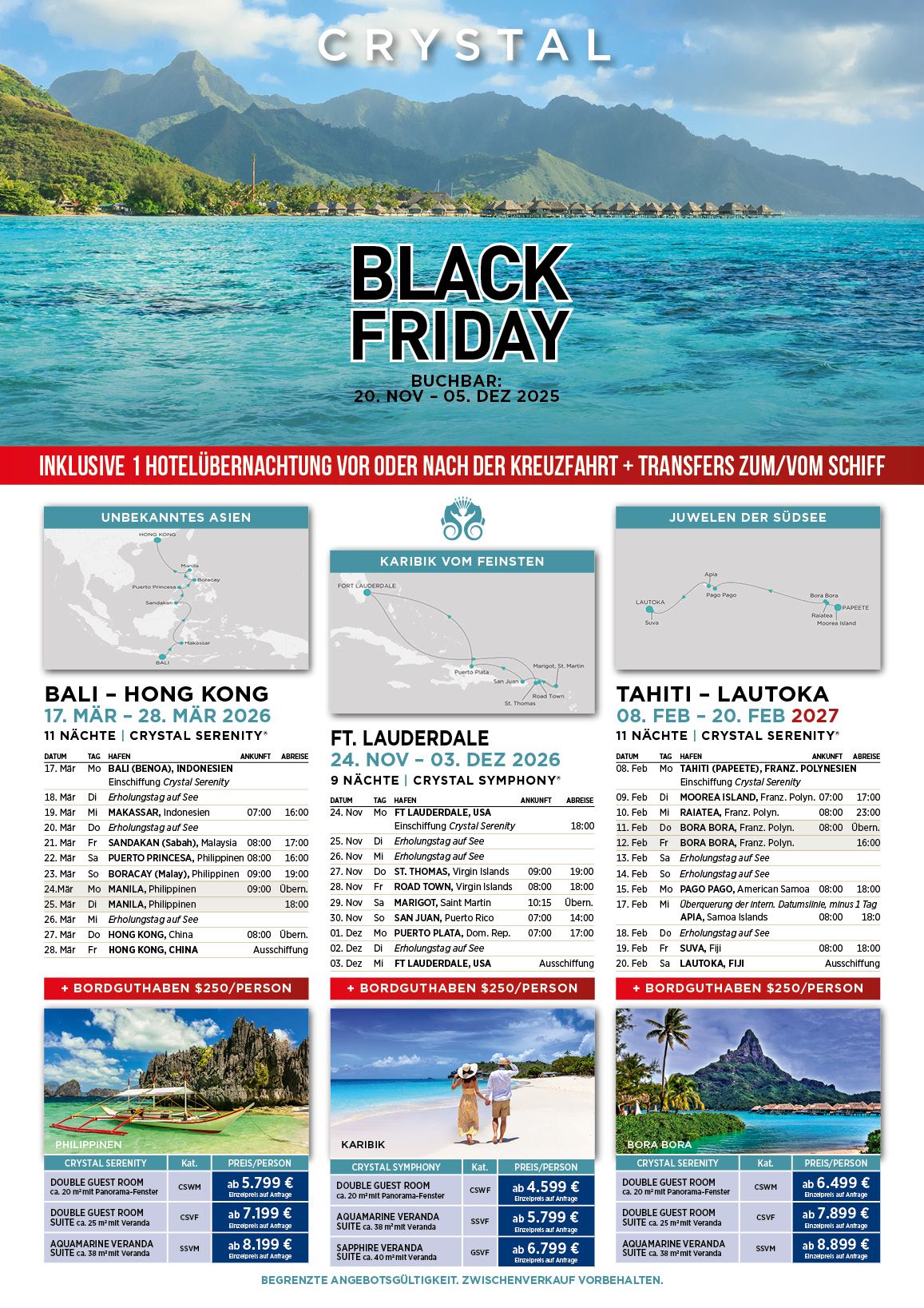 Crystal Black Friday Angebote Bali-Hongkong, Tahiti-Lautoka