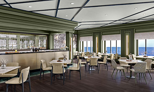 Bistro mit Panorama Fenstern auf der Crystal Serenity