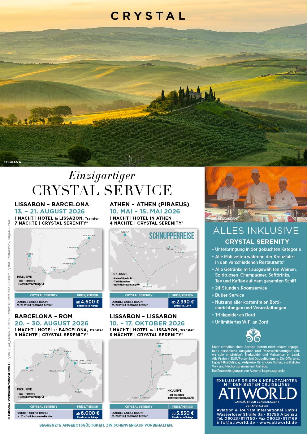 Crystal Serenity mit einzigartigem Service Lissabon - Barcelona - Athen - Rom