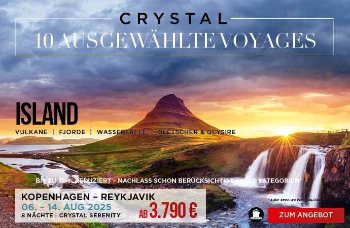 Crystal Serenity 10 ausgewählte Kreuzfahrten März bis September 2025 bis zu 30 % reduziert