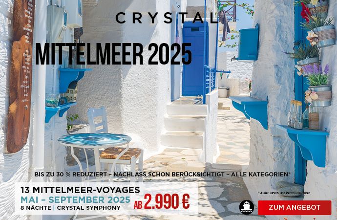 Luxuskreuzfahrten Crystal Symphony 2025 - 13 ausgewählte Routen
