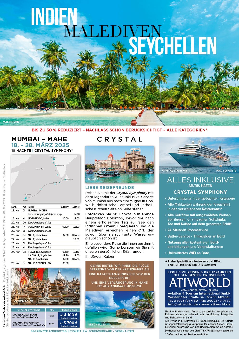 Kreuzfahrt mit Crystal Symphony von Mumbai bis Mahe
