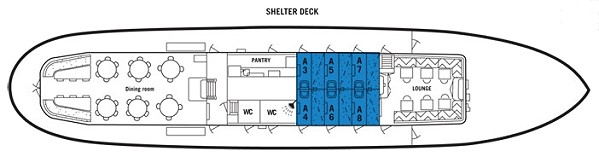 Göta Kanal MS Wilhelm Tham Deckplan Zwischendeck (Shelterdeck)