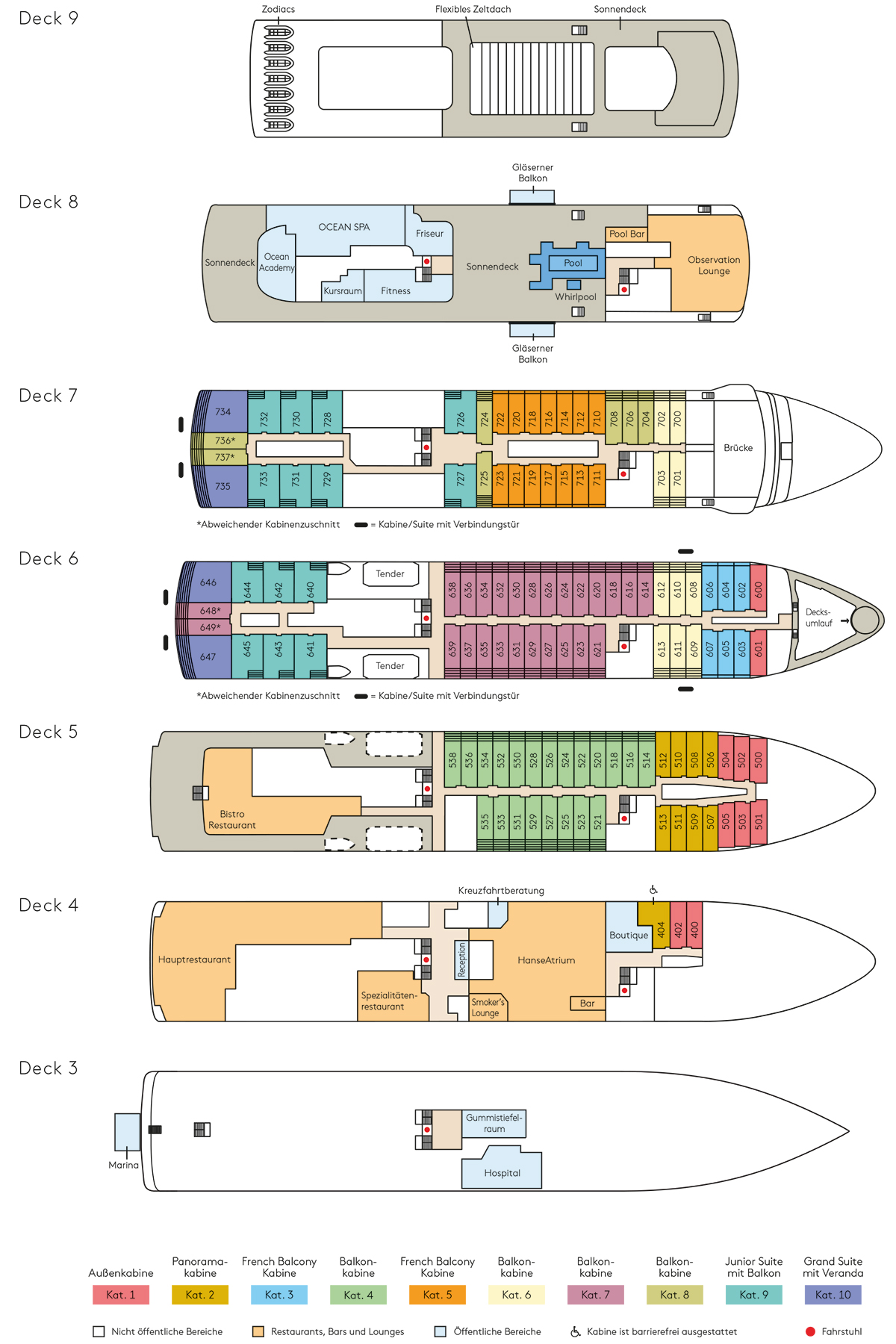 Expeditionsschiff HANSEATIC inspiration von Hapag-Lloyd Deckpläne