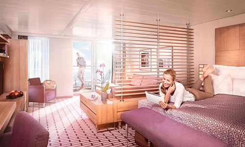 Schlafbereich Grand Ocean Suite auf dem Luxuskreuzfahrtschiff MS Europa 2