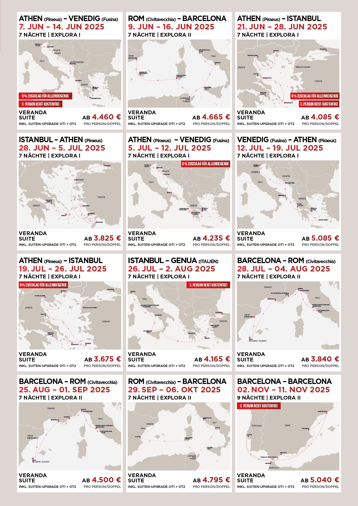 Bestpreis Angebote Explora Athen -Venedig - Barcelona - Rom - Istanbul - Barcelona