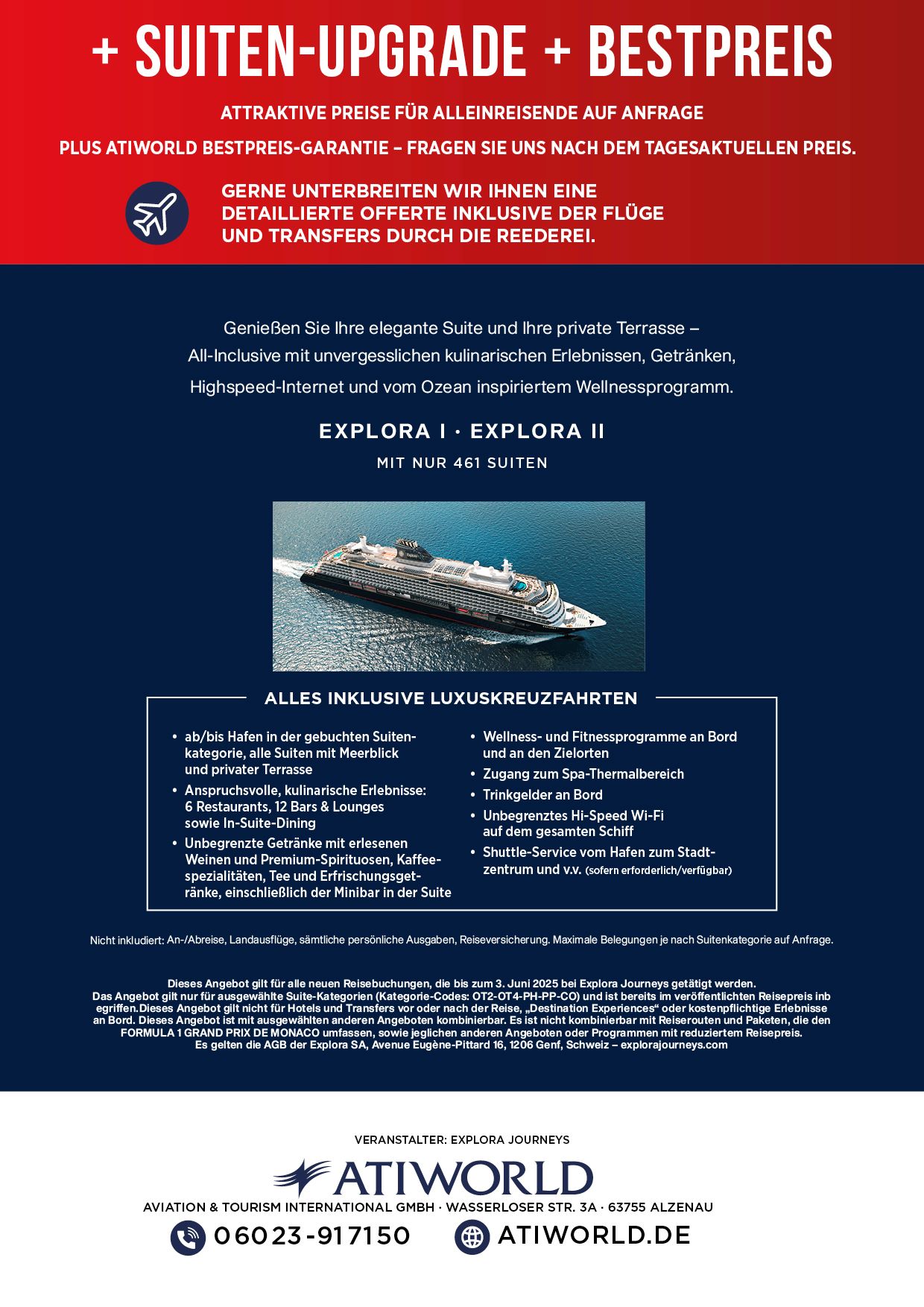 Explora REisen Suitenupgrade und Bestpreis auf diverse Kreuzfahrten