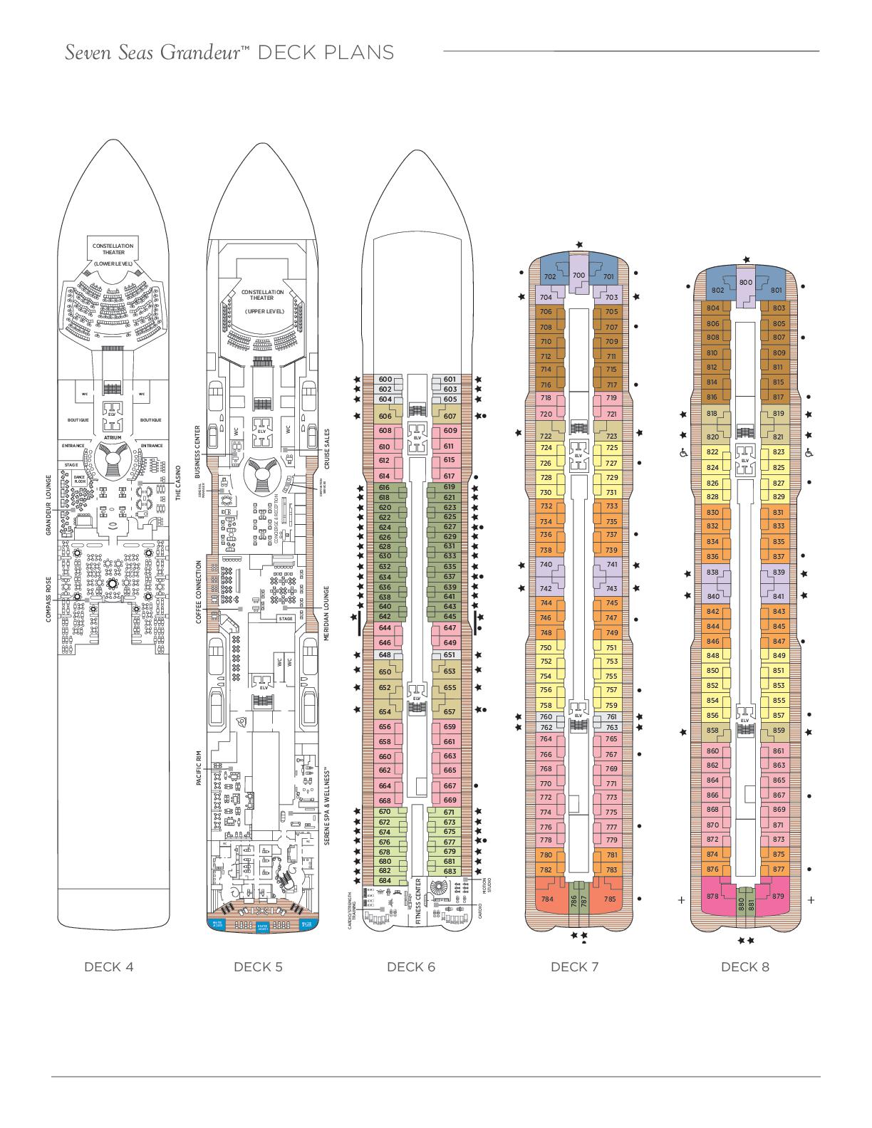 Regent Grandeur Deckplan Deck 4 bis Deck 8