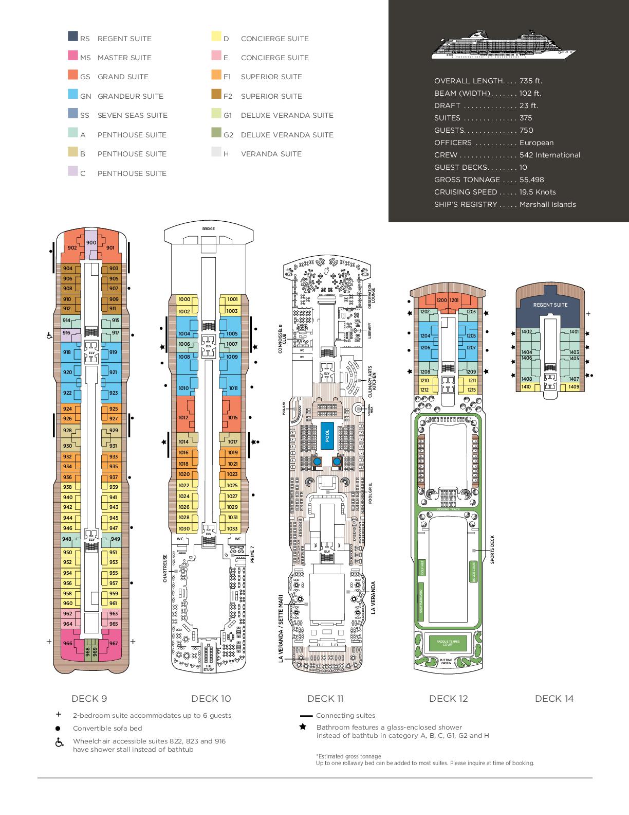 Deckplan Regent Grandeur Deck 9 bis Deck 14