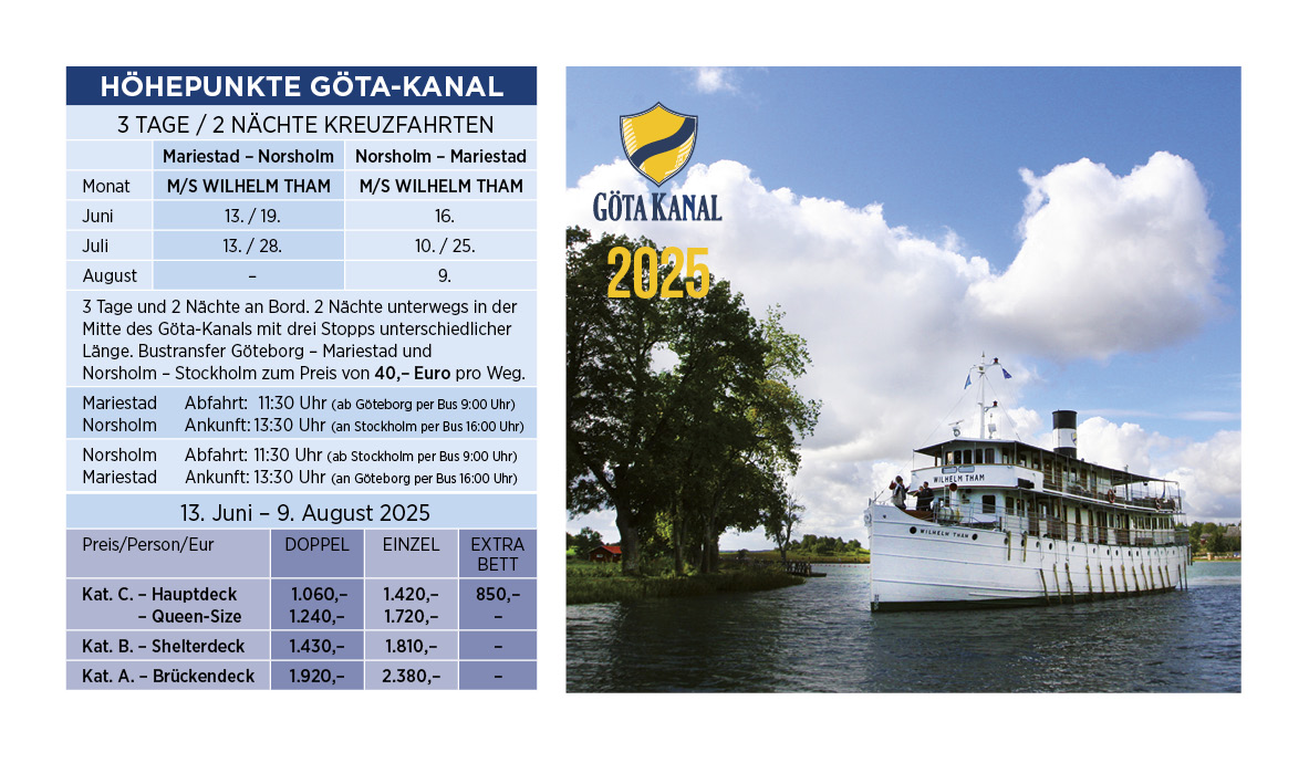 Höhepunkte Göta Kanal - Schiffsreise mit der M/S Wilhelm Tham