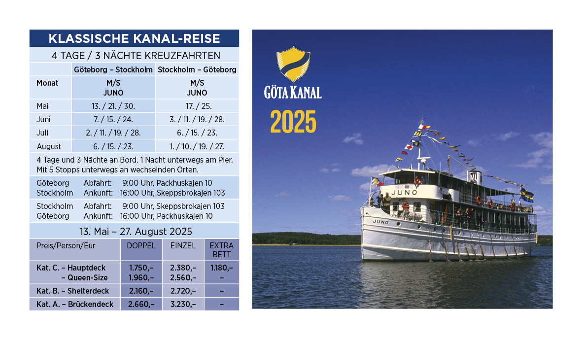 Göta Kanal - Klassische Kanal Reise mit der M/S Juno