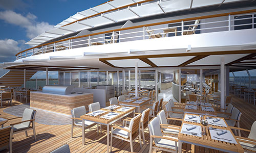Restaurant Lido Außenbereich auf dem Expeditionsschiff HANSEATIC nature der Reederei Hapag-Lloyd