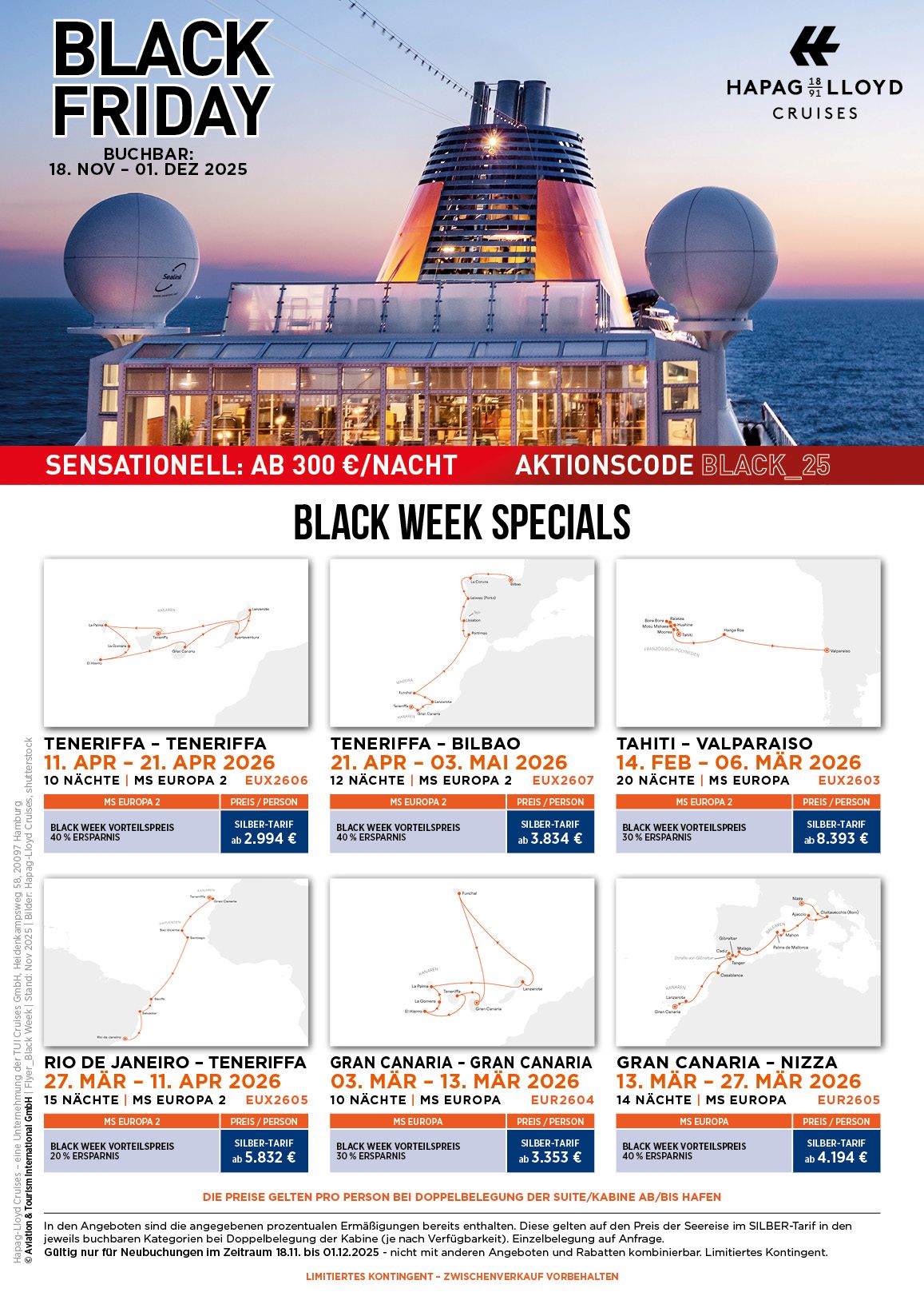 Hapag Lloyd Black Friday Angebote ab 300 Euro pro Nacht