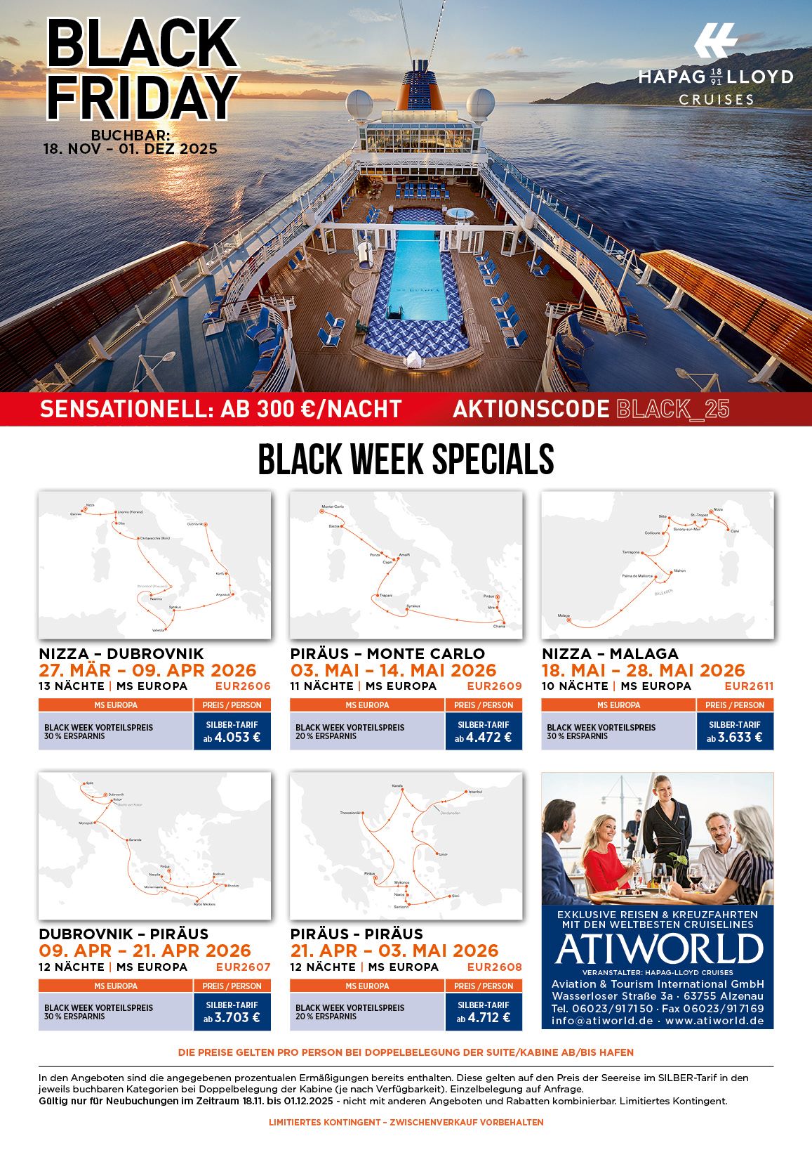 Hapag Lloyd Black Friday Angebote MS Europa und MS Europa 2