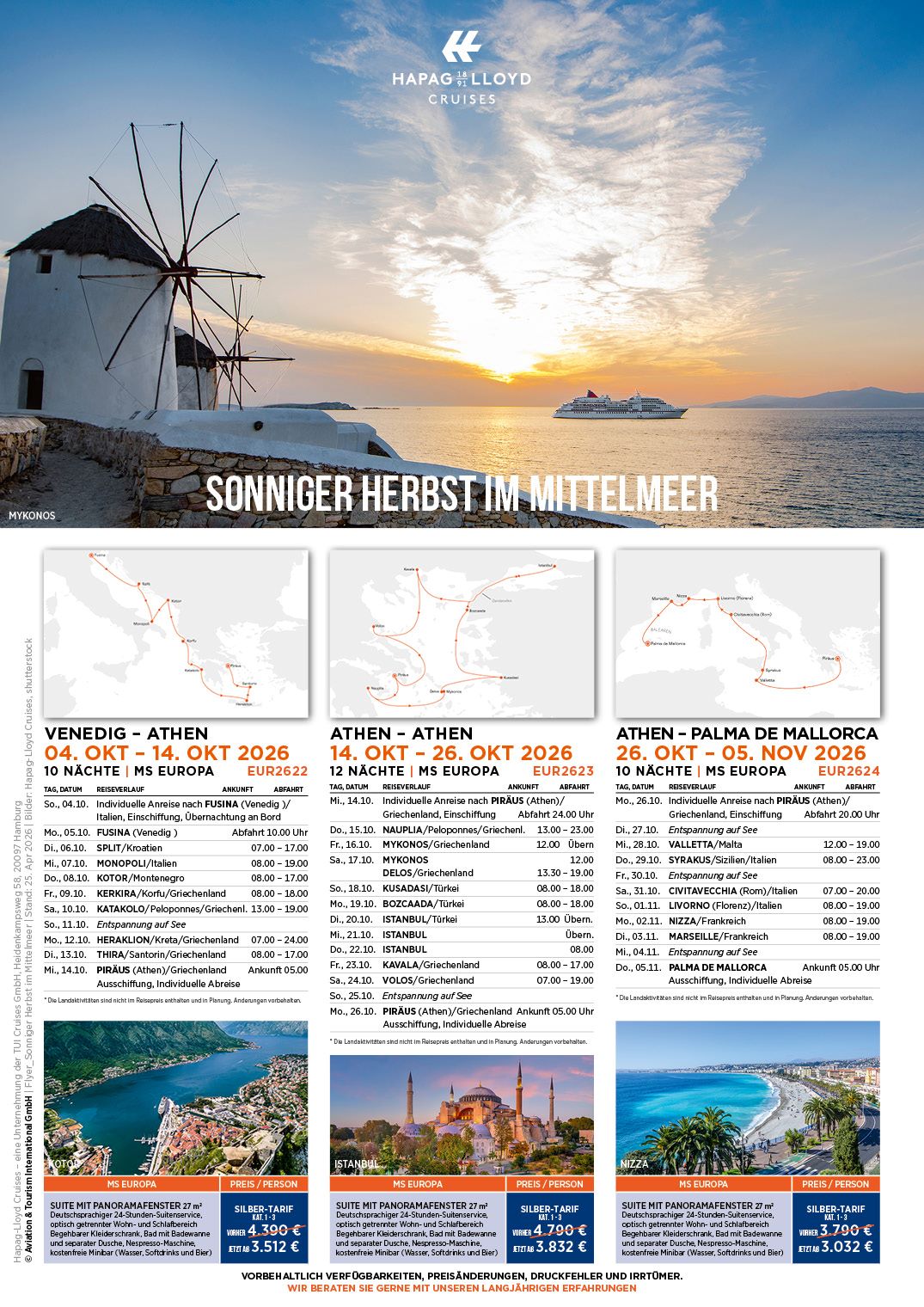 Sonniger Herbst im Mittelmeer mit MS Europa