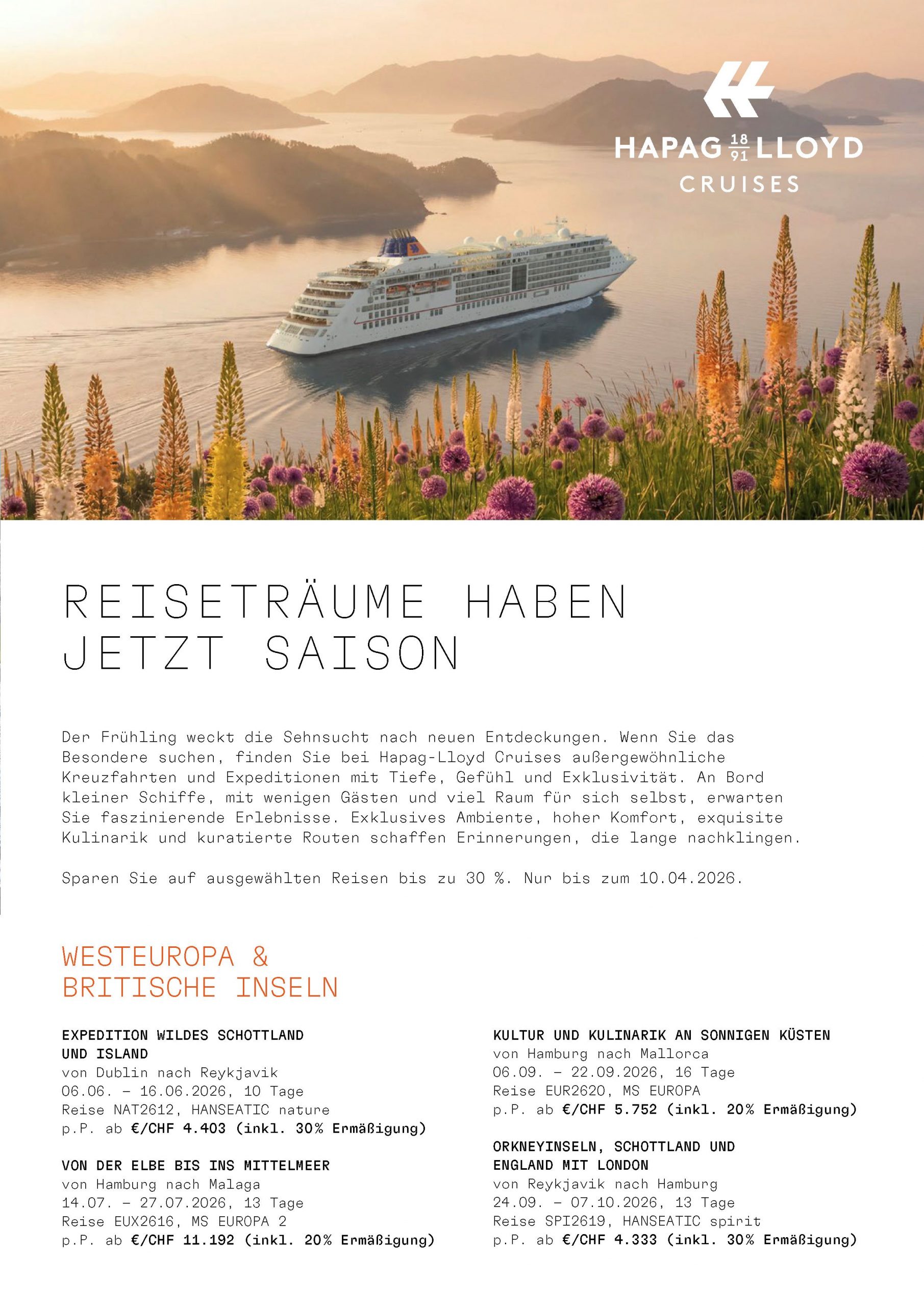 Reiseträume Frühjahr 2026 reduzierte Kreuzfahrten