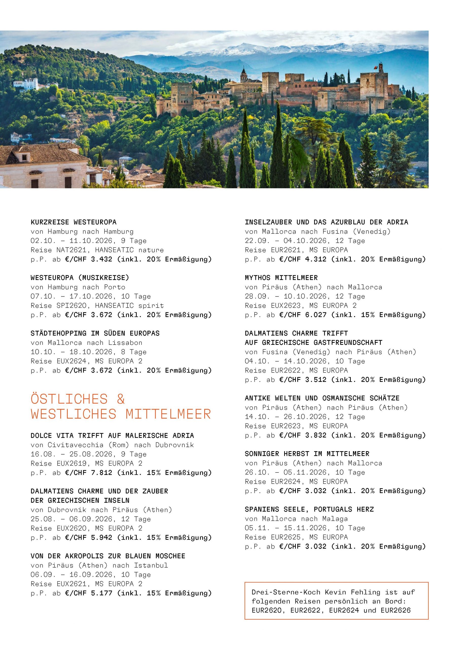 Hapag LLoyd Cruises ausgewählte reduzierte Reisen Mittelmeer 2026