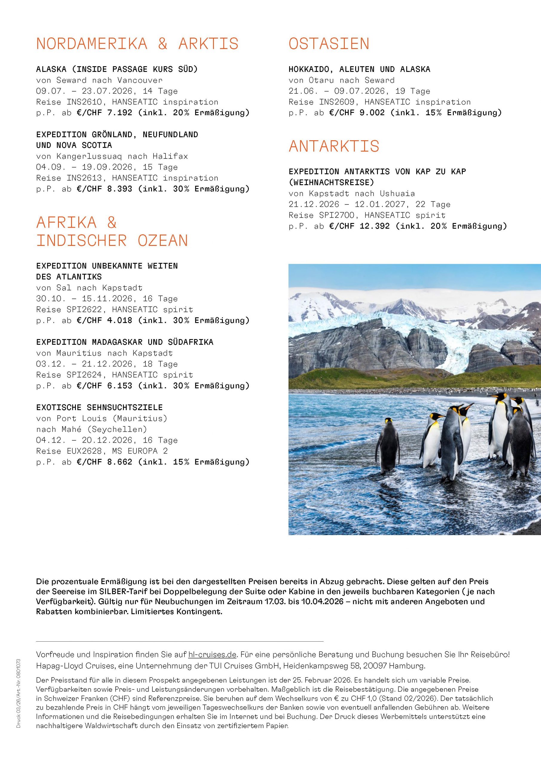 Hapag LLoyd Cruises ausgewählte reduzierte Reisen