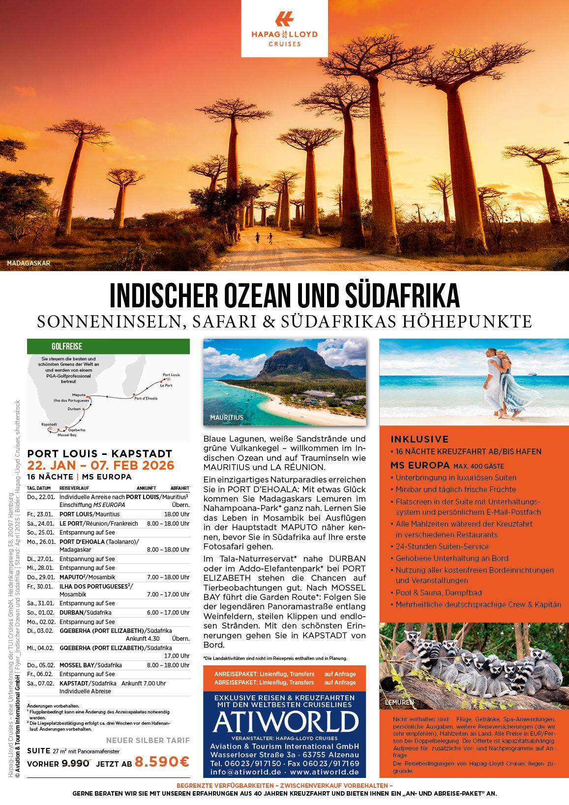 Kreuzfahrt mit MS Europa Indischer Ozean und Südafrika