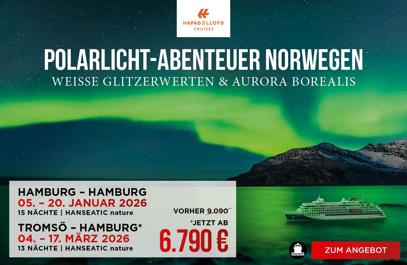 Polarlicht Abenteuer in Norwegen auf der Hanseatic nature