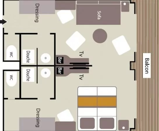 Suitenplan Prestige Suite auf der Luxuskreuzfahrtyacht L'Austral der Reederei Ponant