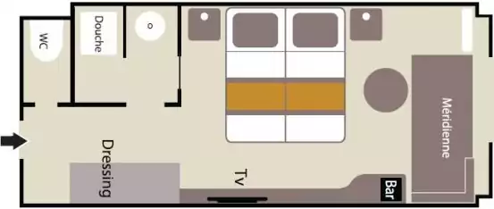 Suitenplan Superior Kabineauf der Luxuskreuzfahrtyacht Le Soleal der Reederei Ponant