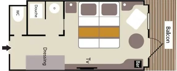 Suitenplan Deluxe Kabine auf der Luxuskreuzfahrtyacht Le Soleal der Reederei Ponant