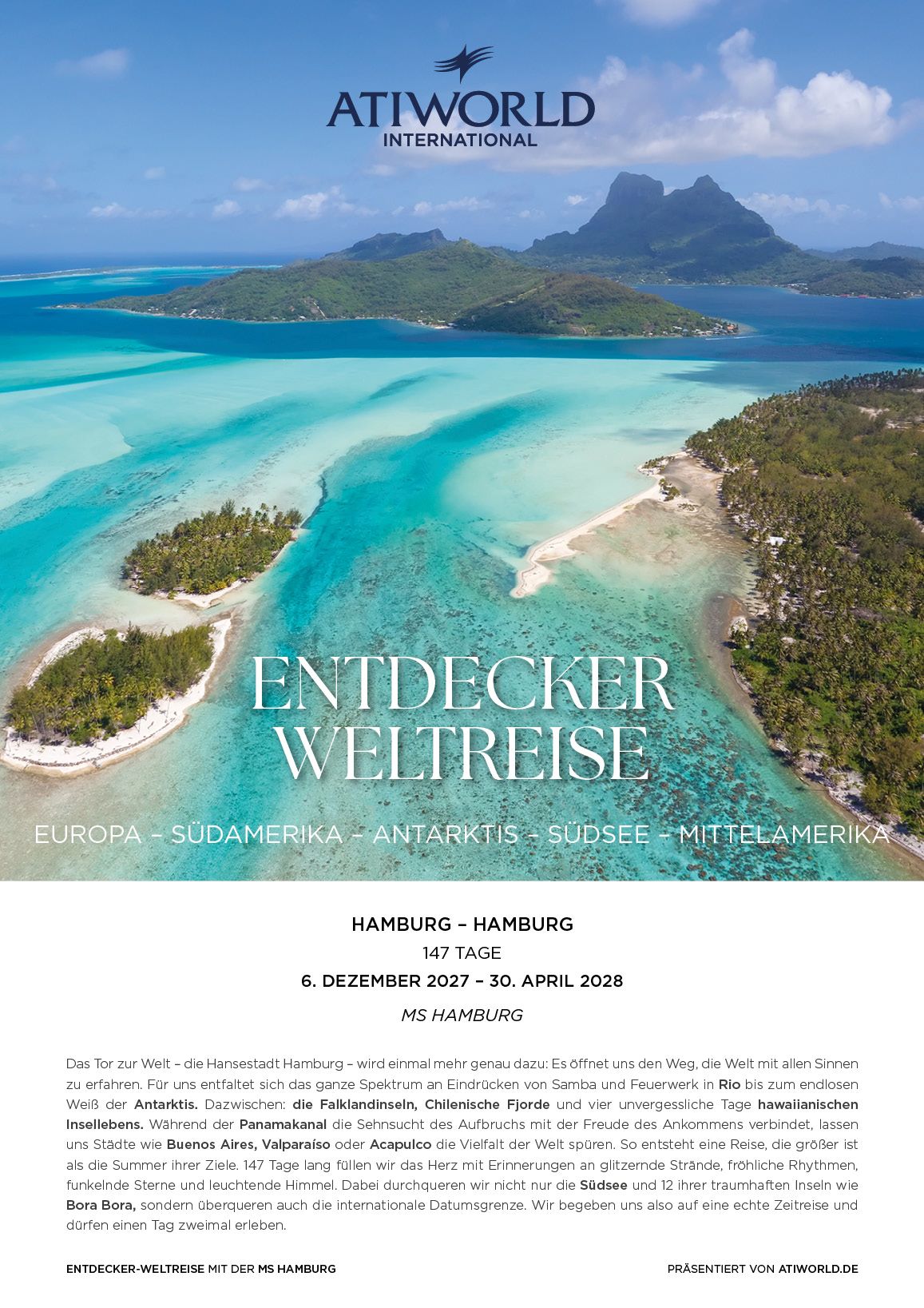 Entdecker Weltreise 2027 - 2028 mit MS Hamburg