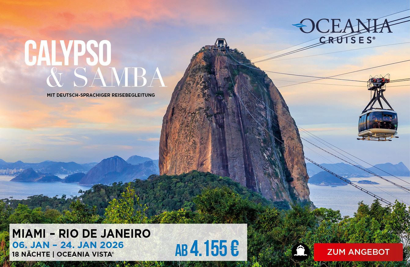 Oceania Vista Calypso und Samba im Januar 2026 von Miami bis Rio de Janeiro