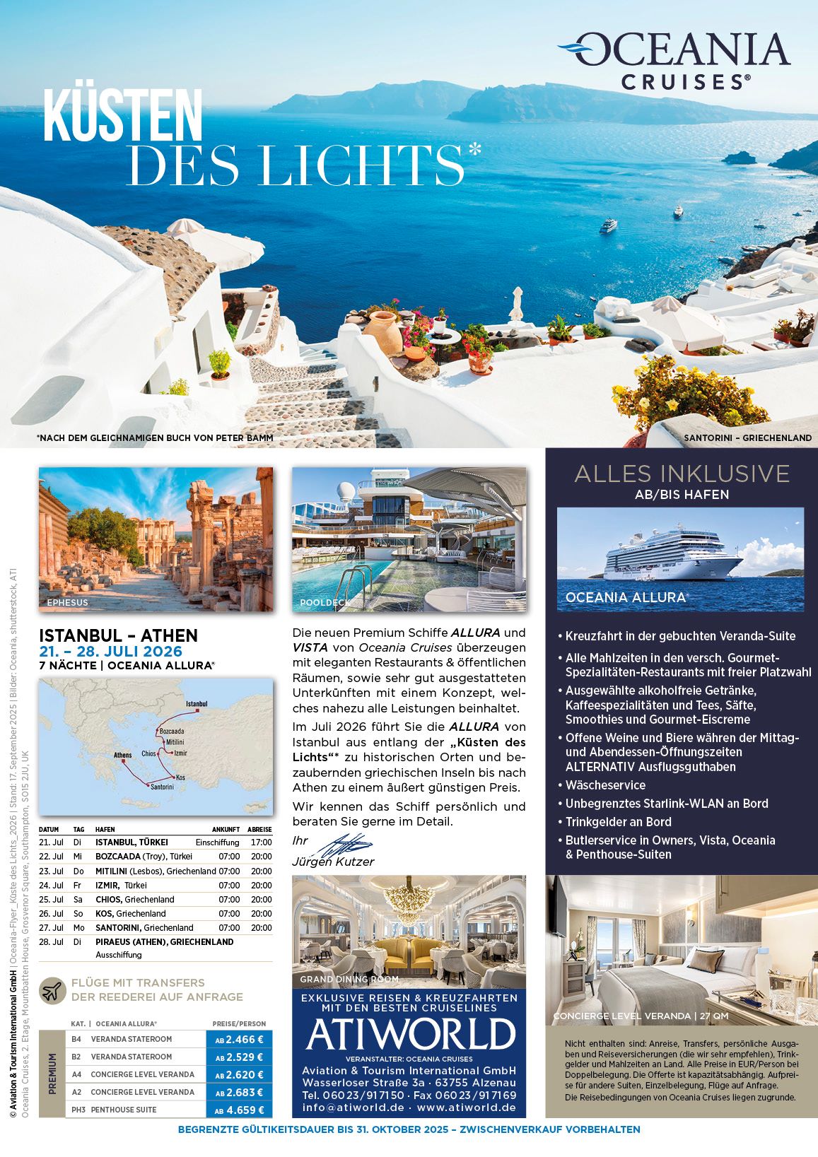Küsten des Lichts -Kreuzfaht mit Oceania Allura im Juli 2026
