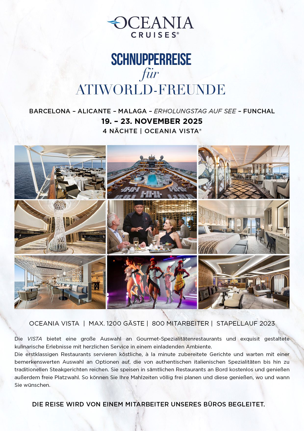 Oceania Cruises Schnupperreise für Atiworld Freunde