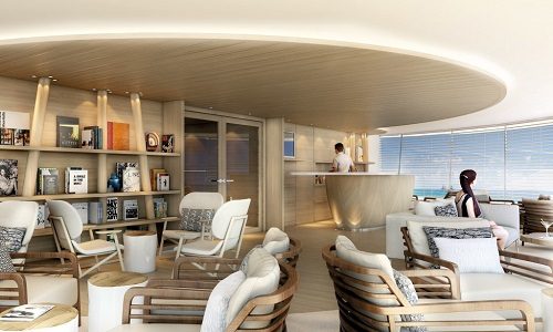 Bar in der Panorama Loune auf dem Ponant Expeditionsschiff Le Bellot