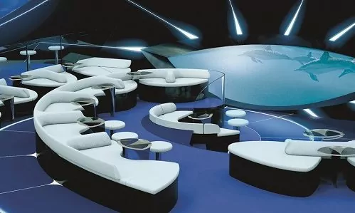 Unterwasser Lounge auf dem Ponant LuxusKreuzfahrtschiff Le Jacques-Cartier