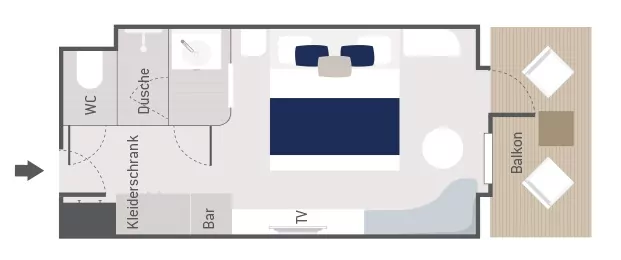 Suitenplan Deluxe Kabine auf dem Luxus Expeditionskreuzfahrtschiff Le Laperouse der Reederei Ponant