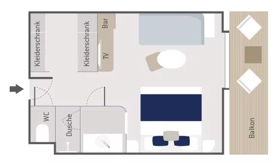 Suitenplan Deluxe Suite auf dem Luxus Expeditionskreuzfahrtschiff Le Laperouse der Reederei Ponant