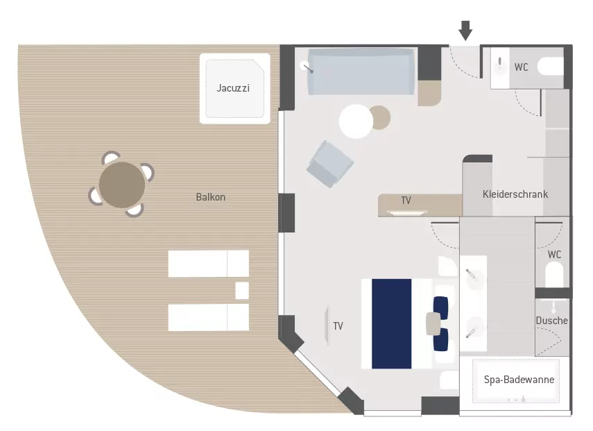 Suitenplan Owner Suite auf dem Luxus Expeditionskreuzfahrtschiff Le Laperouse der Reederei Ponant