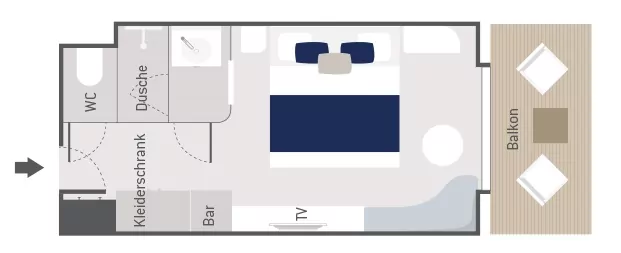 Suitenplan Prestige Kabine auf dem Luxus Expeditionskreuzfahrtschiff Le Laperouse der Reederei Ponant