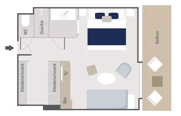 Suitenplan Privilege Suite auf dem Luxus Expeditionskreuzfahrtschiff Le Laperouse der Reederei Ponant
