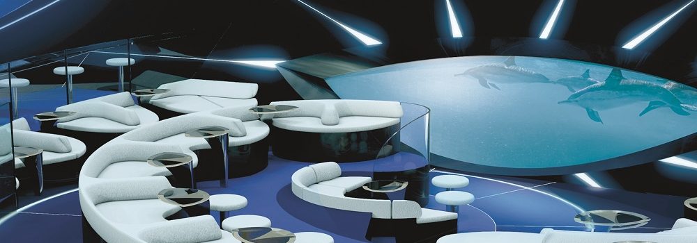 Blue Eye Unterwasser Lounge auf dem Luxusexpeditionsschiff Le Laperouse der Reederei Ponant