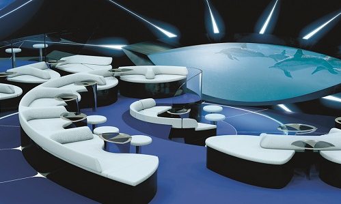 Unterwasser-Lounge Blue Eye auf dem Luxusexpeditionsschiff Le Laperouse der Reederei Ponant
