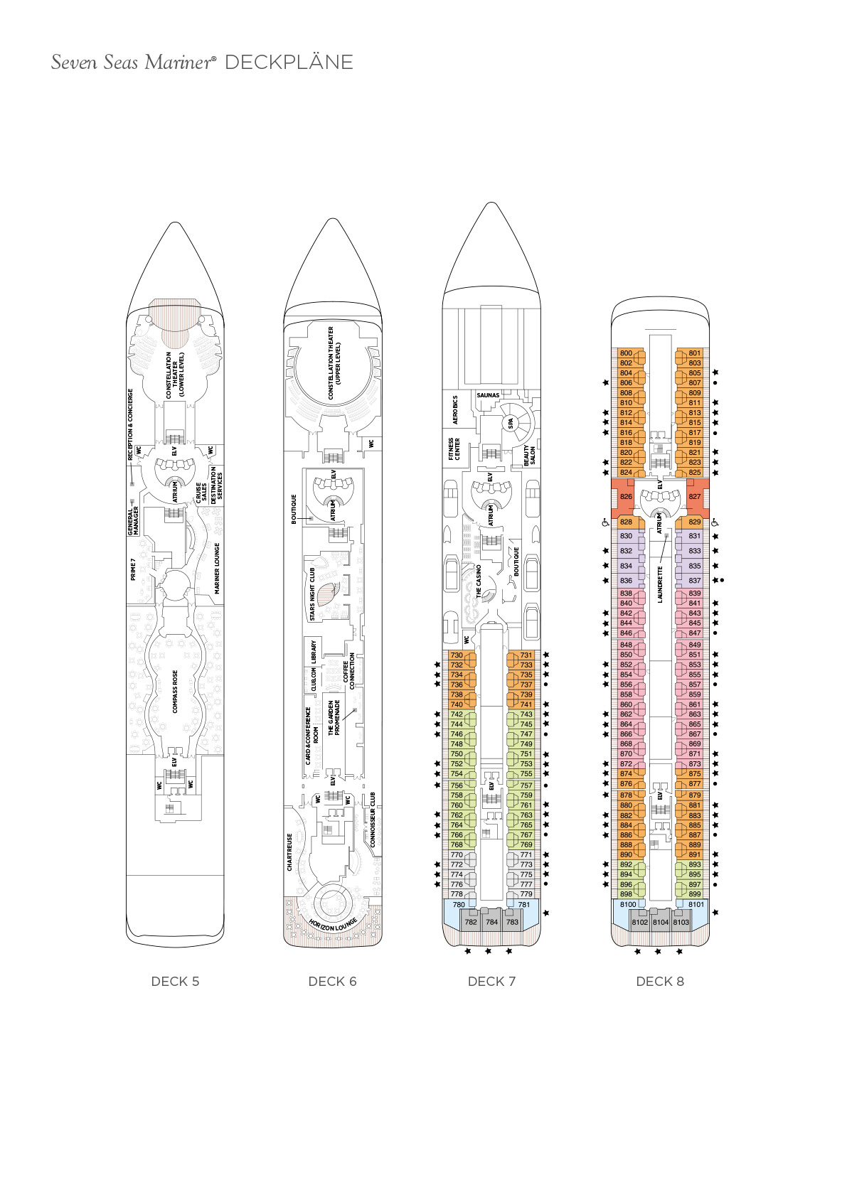 Deckpläne Seven Seas Mariner Deck 5 bis 8
