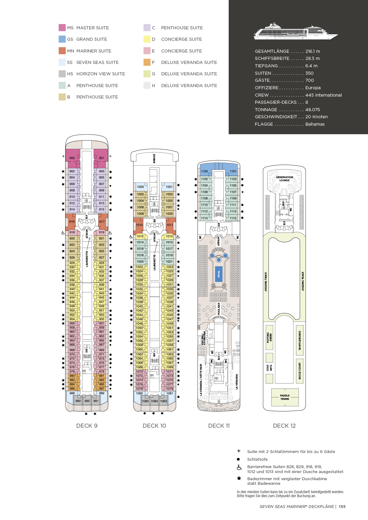 Deckpläne Seven Seas Mariner Deck 9 bis 12