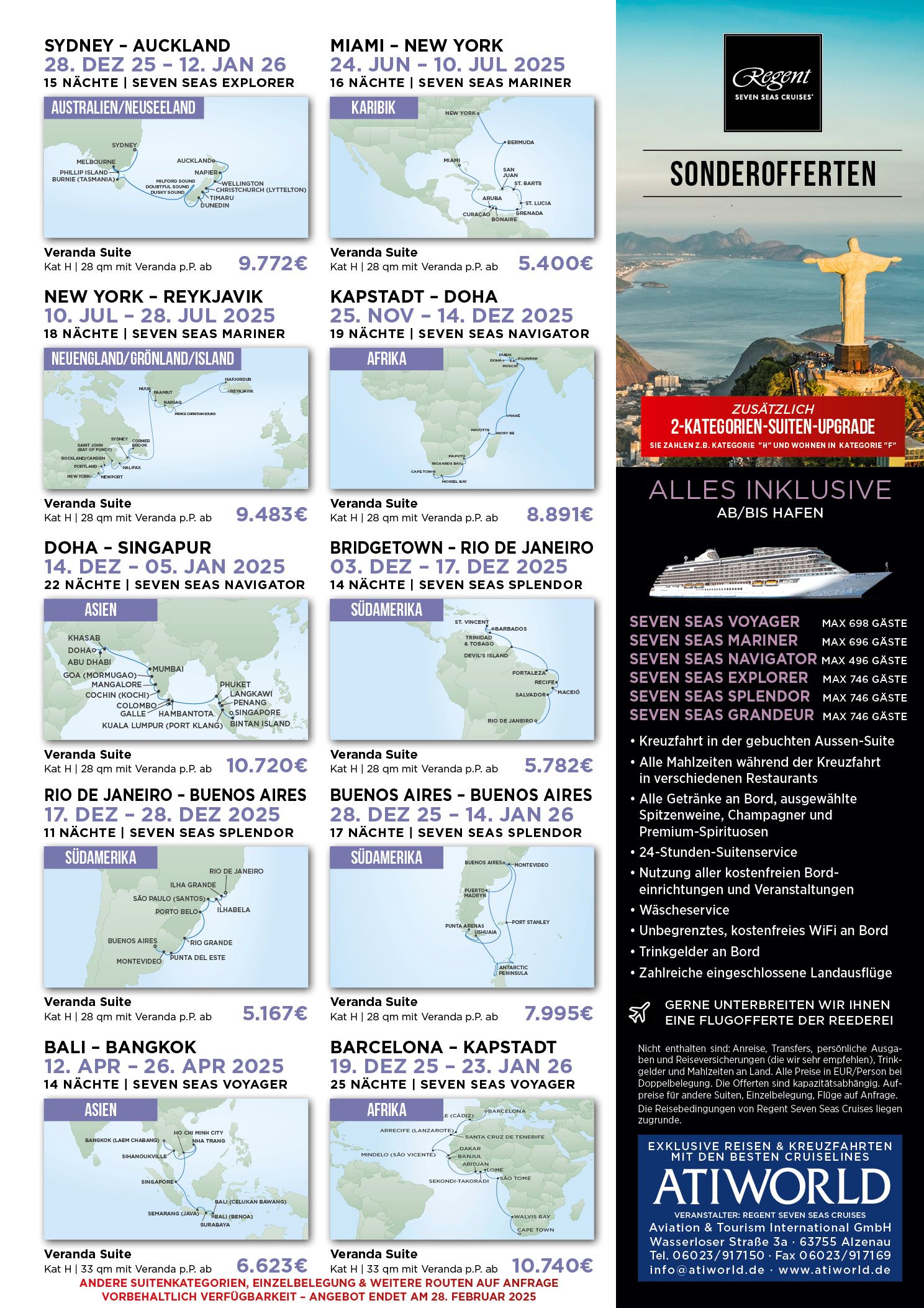 Regent Seven Seas 15 besondere Kreuzfahrtangebote