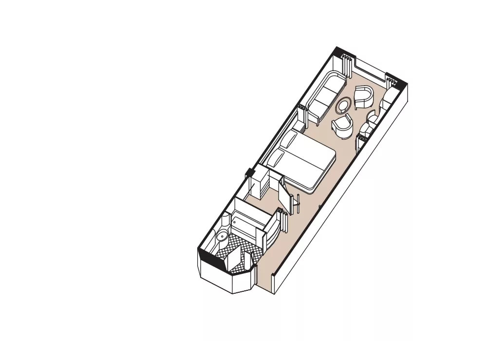Suitenplan Deluxe Window Suite auf dem Luxuskreuzfahrtschiff Seven Seas Navigator